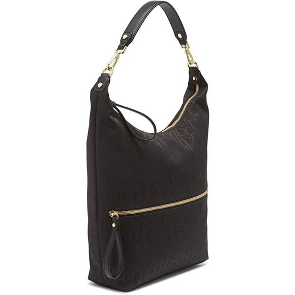 CALVIN KLEIN ELAINE SIGNATURE JACQUARD HOBO, BLACK, NWT, $148 - Picture 3 of 4